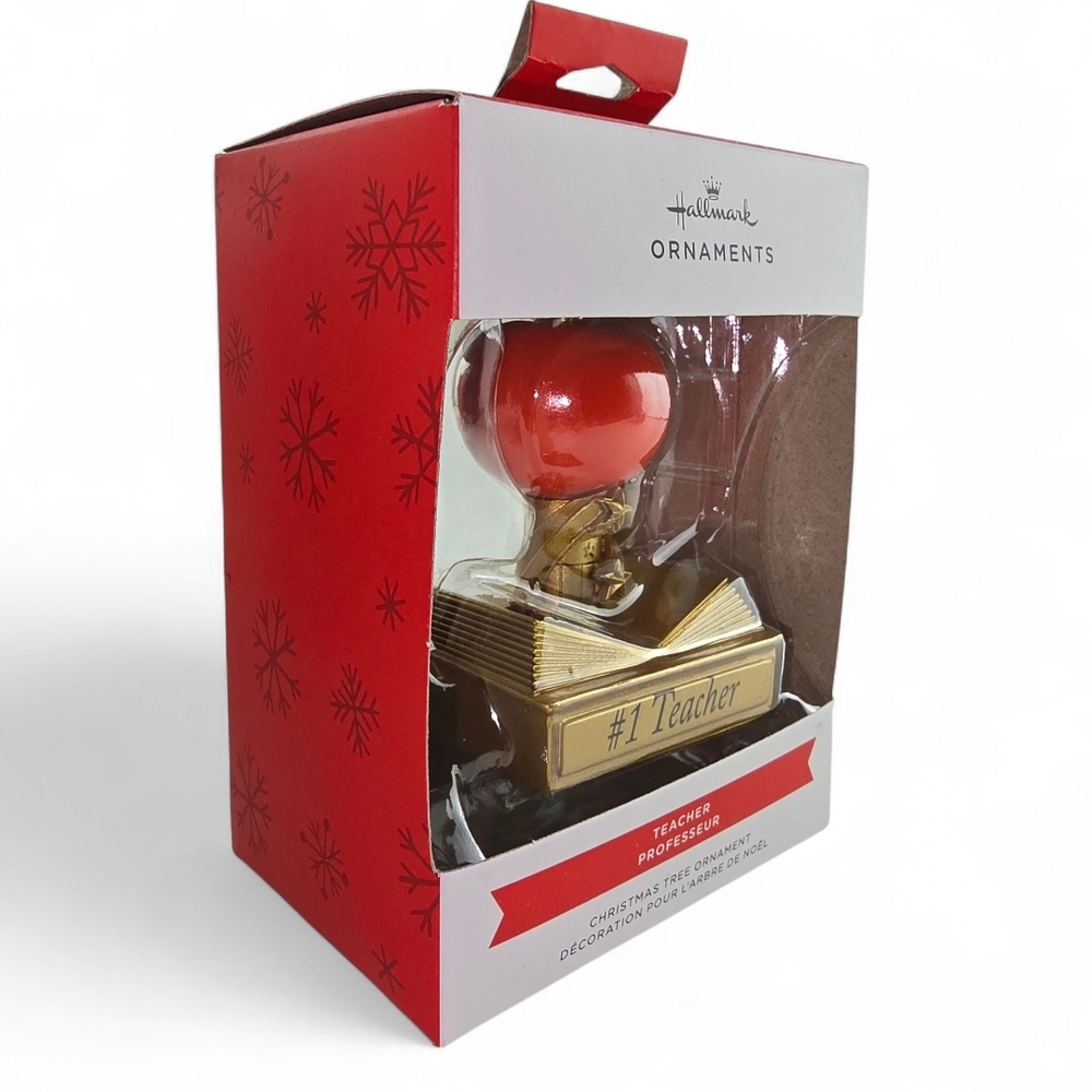 NWT Hallmark #1 Teacher Ornament Red Gold Apple Trophy